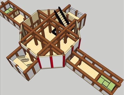 安土城の CG モデル：四階作成中