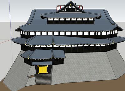 安土城の CG モデル：四階の屋根完成